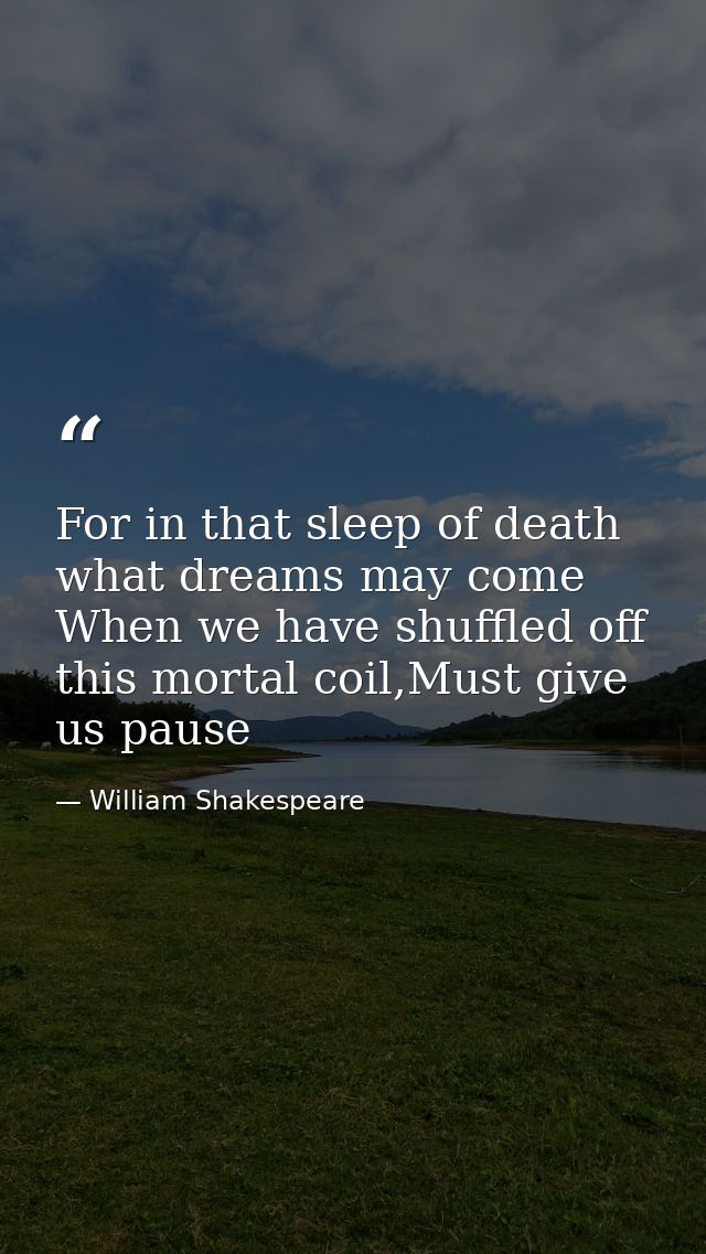 For in that sleep of death what dreams may come When we have shuffled off this mortal coil,Must give us pause — William Shakespeare