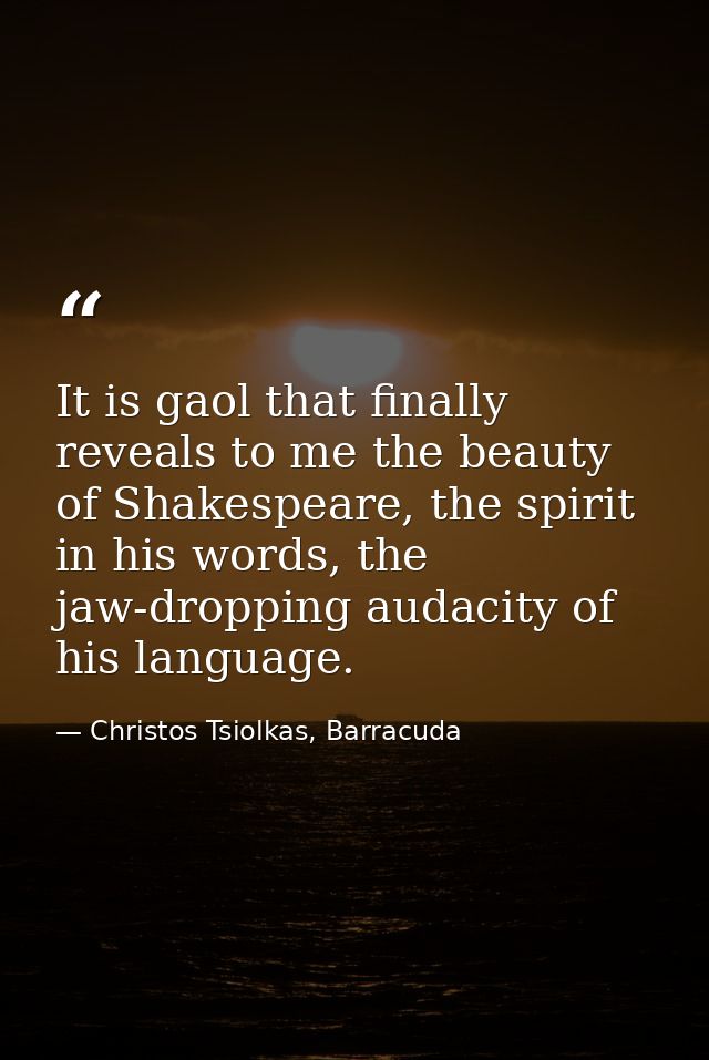 It is gaol that finally reveals to me the beauty of Shakespeare, the spirit in his words, the jaw-dropping audacity of h — Christos Tsiolkas, Barracuda