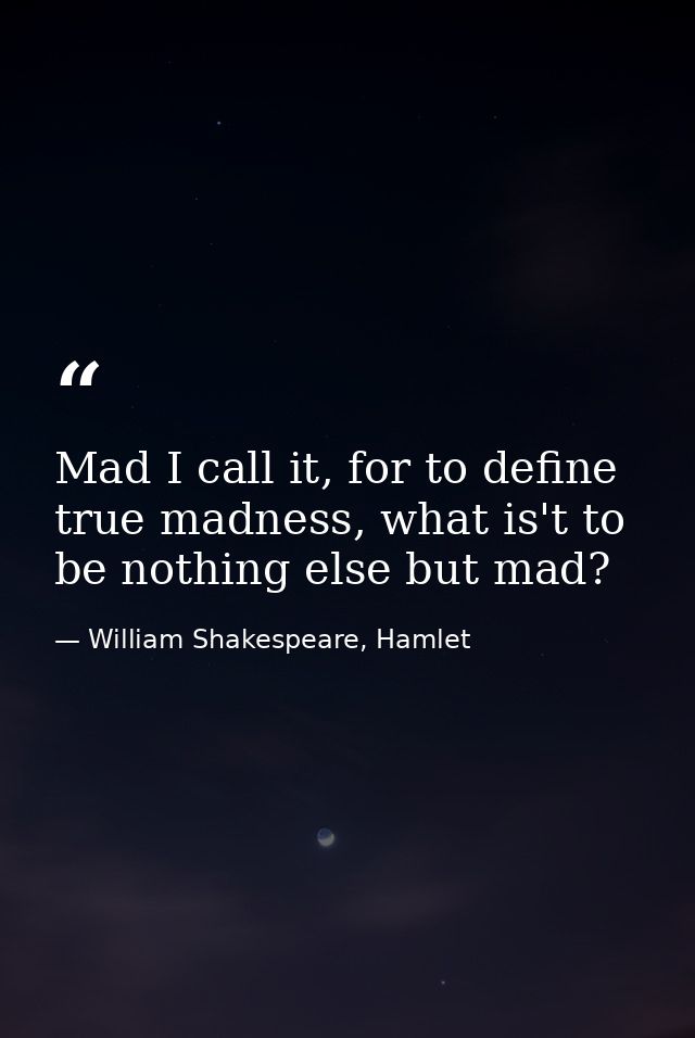 Mad I call it, for to define true madness, what is't to be nothing else but mad? — William Shakespeare, Hamlet