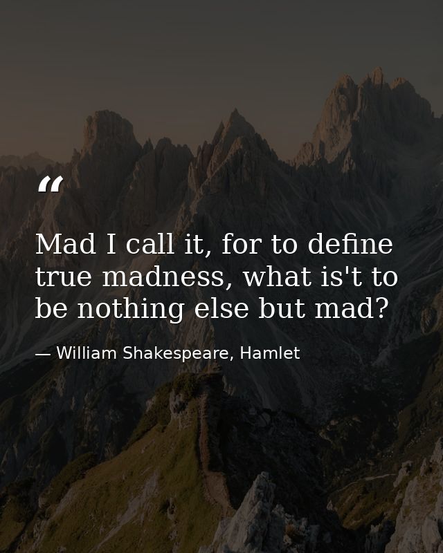 Mad I call it, for to define true madness, what is't to be nothing else but mad? — William Shakespeare, Hamlet