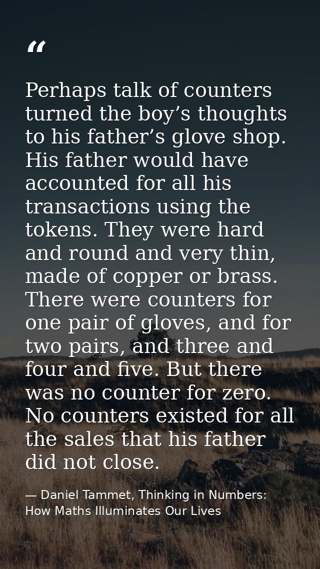 Perhaps talk of counters turned the boy’s thoughts to his father’s glove shop. His father would have accounted for all h — Daniel Tammet, Thinking in Numbers: How Maths Illuminates Our Lives