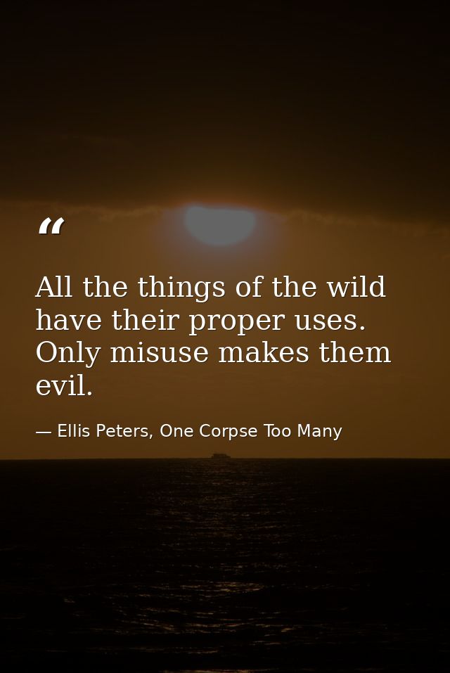 All the things of the wild have their proper uses. Only misuse makes them evil. — Ellis Peters, One Corpse Too Many