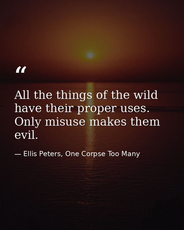 All the things of the wild have their proper uses. Only misuse makes them evil. — Ellis Peters, One Corpse Too Many