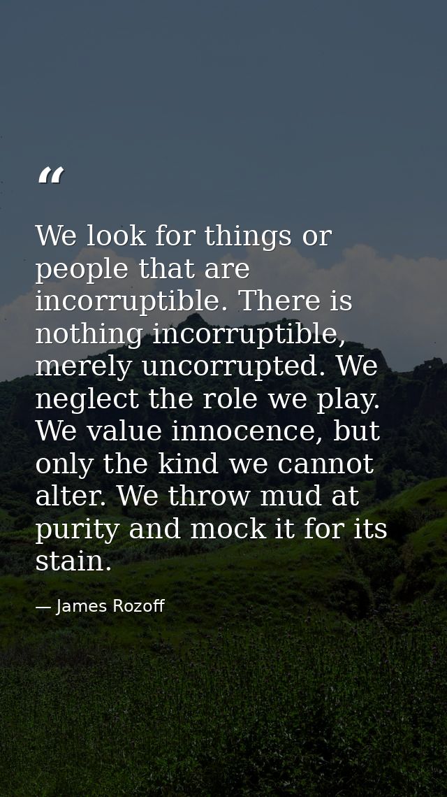 We look for things or people that are incorruptible. There is nothing incorruptible, merely uncorrupted. We neglect the  — James Rozoff