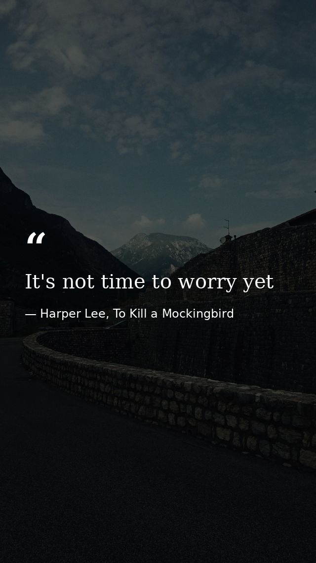 It's not time to worry yet — Harper Lee, To Kill a Mockingbird