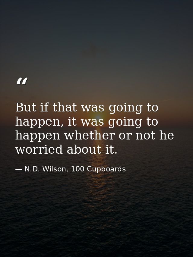 But if that was going to happen, it was going to happen whether or not he worried about it. — N.D. Wilson, 100 Cupboards
