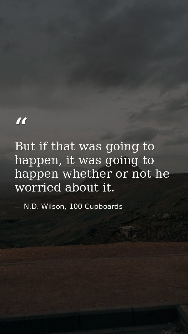 But if that was going to happen, it was going to happen whether or not he worried about it. — N.D. Wilson, 100 Cupboards