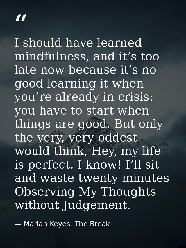 I should have learned mindfulness, and it’s too late now because it’s no good learning it when you’re already in crisis: — Marian Keyes, The Break