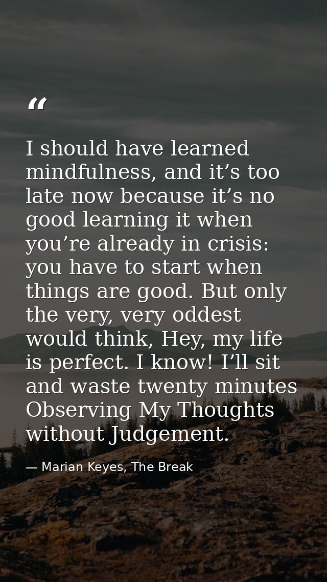 I should have learned mindfulness, and it’s too late now because it’s no good learning it when you’re already in crisis: — Marian Keyes, The Break