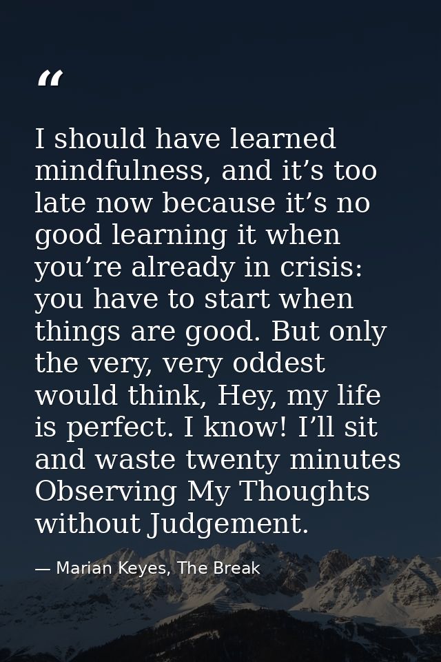 I should have learned mindfulness, and it’s too late now because it’s no good learning it when you’re already in crisis: — Marian Keyes, The Break