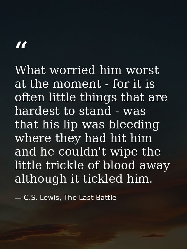 What worried him worst at the moment - for it is often little things that are hardest to stand - was that his lip was bl — C.S. Lewis, The Last Battle