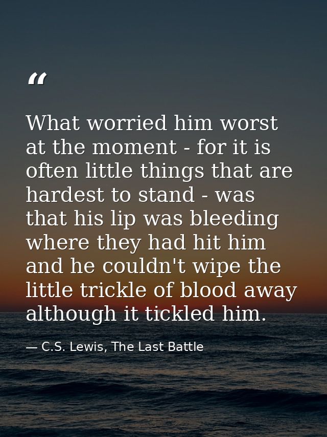 What worried him worst at the moment - for it is often little things that are hardest to stand - was that his lip was bl — C.S. Lewis, The Last Battle