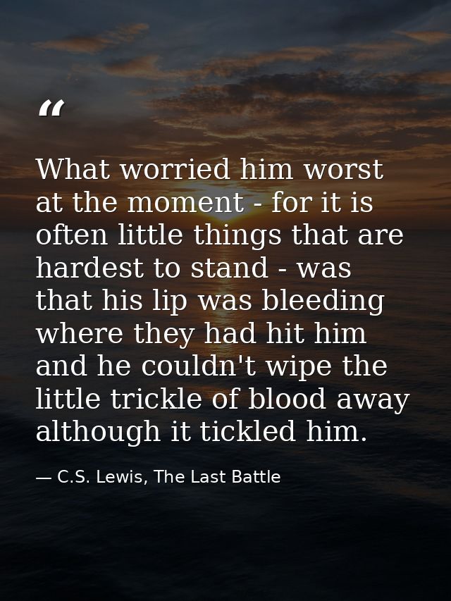 What worried him worst at the moment - for it is often little things that are hardest to stand - was that his lip was bl — C.S. Lewis, The Last Battle