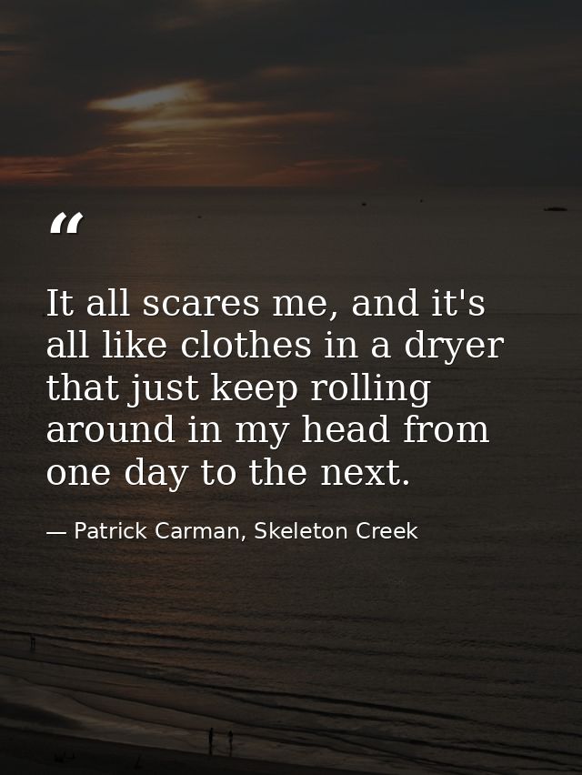 It all scares me, and it's all like clothes in a dryer that just keep rolling around in my head from one day to the next — Patrick Carman, Skeleton Creek