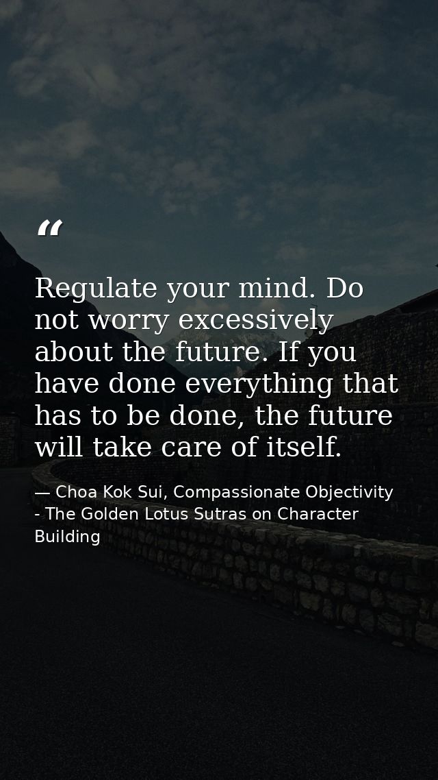 Regulate your mind. Do not worry excessively about the future. If you have done everything that has to be done, the futu — Choa Kok Sui, Compassionate Objectivity - The Golden Lotus Sutras on Character Building