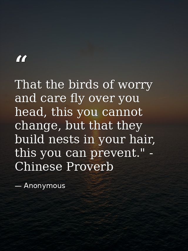 That the birds of worry and care fly over you head, this you cannot change, but that they build nests in your hair, this — Anonymous