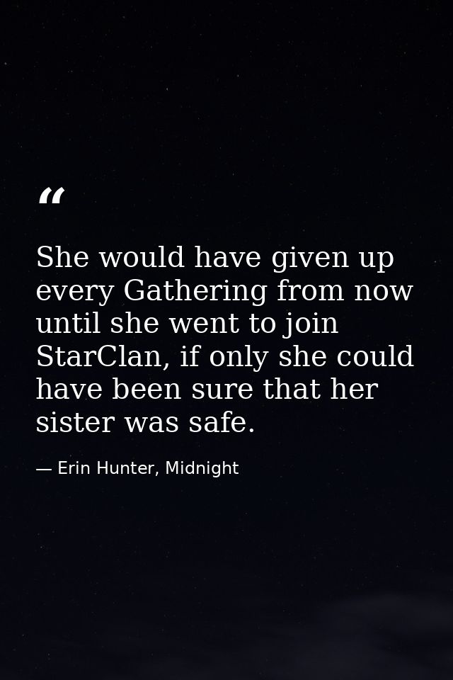 She would have given up every Gathering from now until she went to join StarClan, if only she could have been sure that  — Erin Hunter, Midnight
