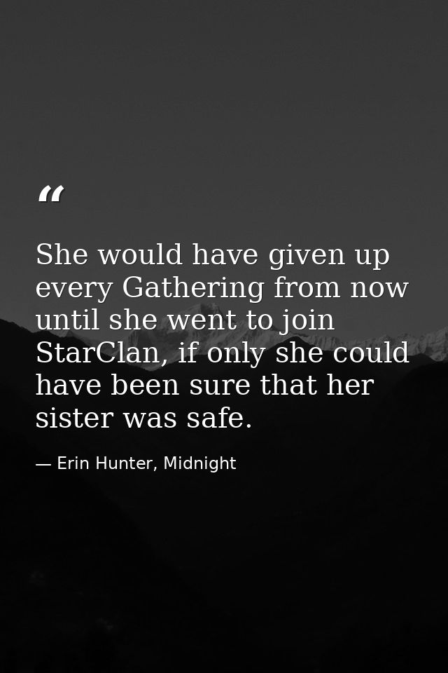 She would have given up every Gathering from now until she went to join StarClan, if only she could have been sure that  — Erin Hunter, Midnight