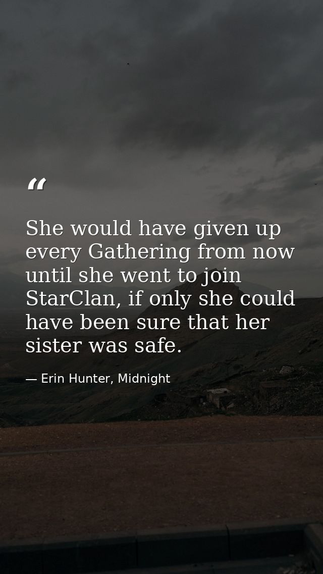 She would have given up every Gathering from now until she went to join StarClan, if only she could have been sure that  — Erin Hunter, Midnight