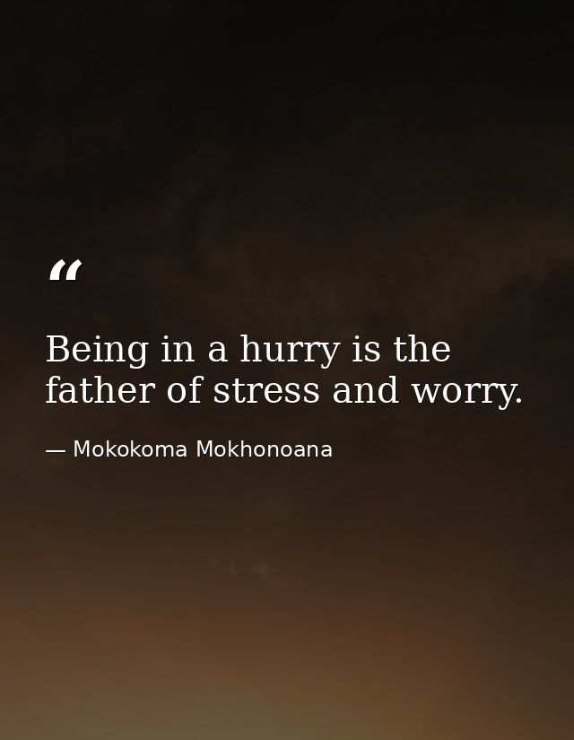 Being in a hurry is the father of stress and worry. — Mokokoma Mokhonoana