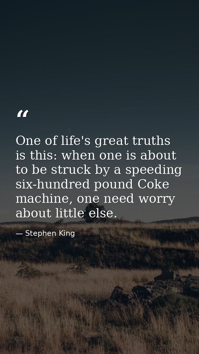 One of life's great truths is this: when one is about to be struck by a speeding six-hundred pound Coke machine, one nee — Stephen King