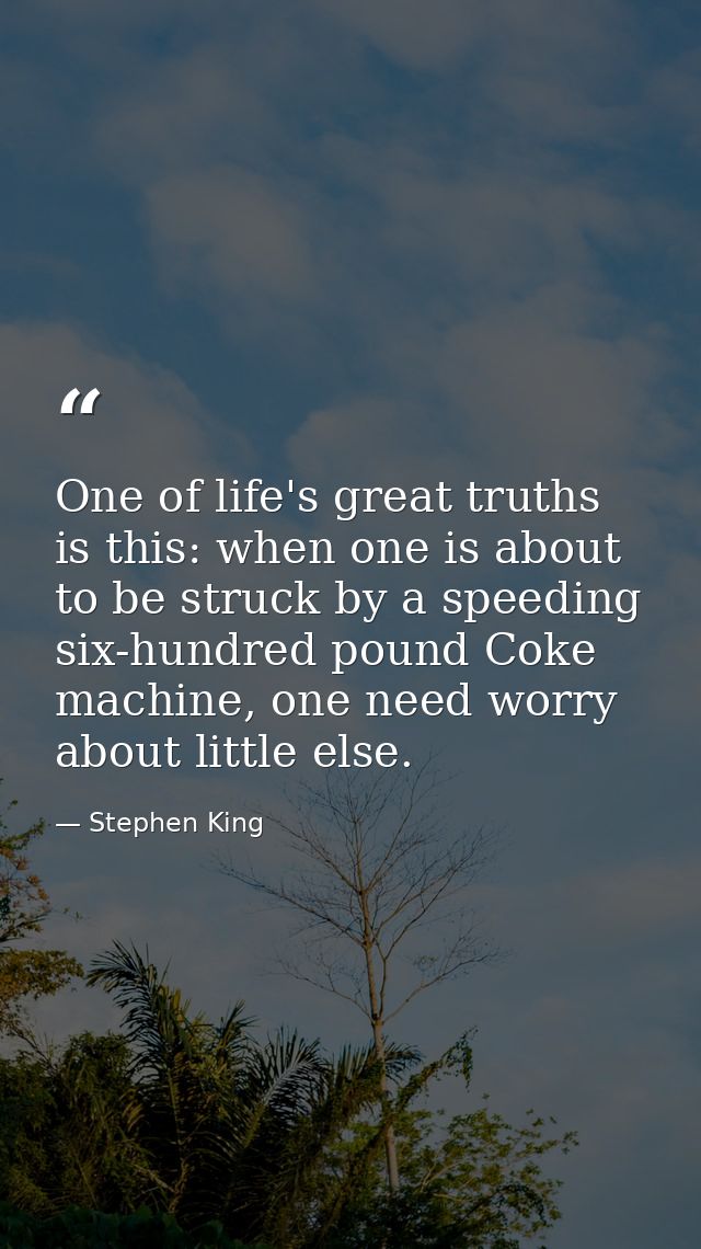 One of life's great truths is this: when one is about to be struck by a speeding six-hundred pound Coke machine, one nee — Stephen King