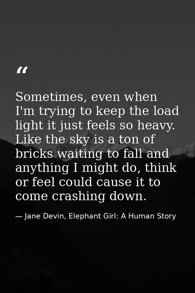 Sometimes, even when I'm trying to keep the load light it just feels so heavy. Like the sky is a ton of bricks waiting t — Jane Devin, Elephant Girl: A Human Story
