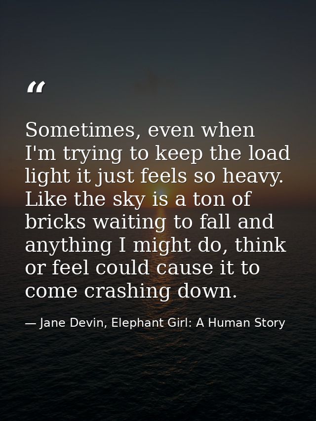 Sometimes, even when I'm trying to keep the load light it just feels so heavy. Like the sky is a ton of bricks waiting t — Jane Devin, Elephant Girl: A Human Story