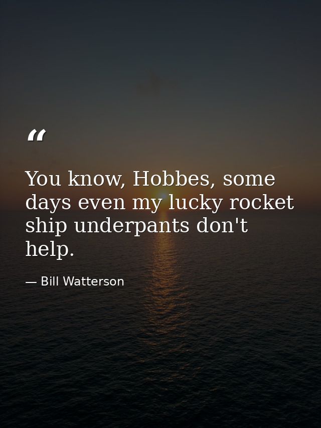 You know, Hobbes, some days even my lucky rocket ship underpants don't help. — Bill Watterson