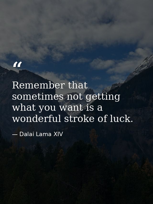 Remember that sometimes not getting what you want is a wonderful stroke of luck. — Dalai Lama XIV