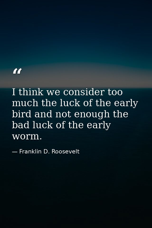 I think we consider too much the luck of the early bird and not enough the bad luck of the early worm. — Franklin D. Roosevelt