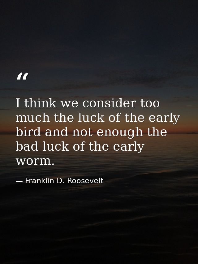 I think we consider too much the luck of the early bird and not enough the bad luck of the early worm. — Franklin D. Roosevelt