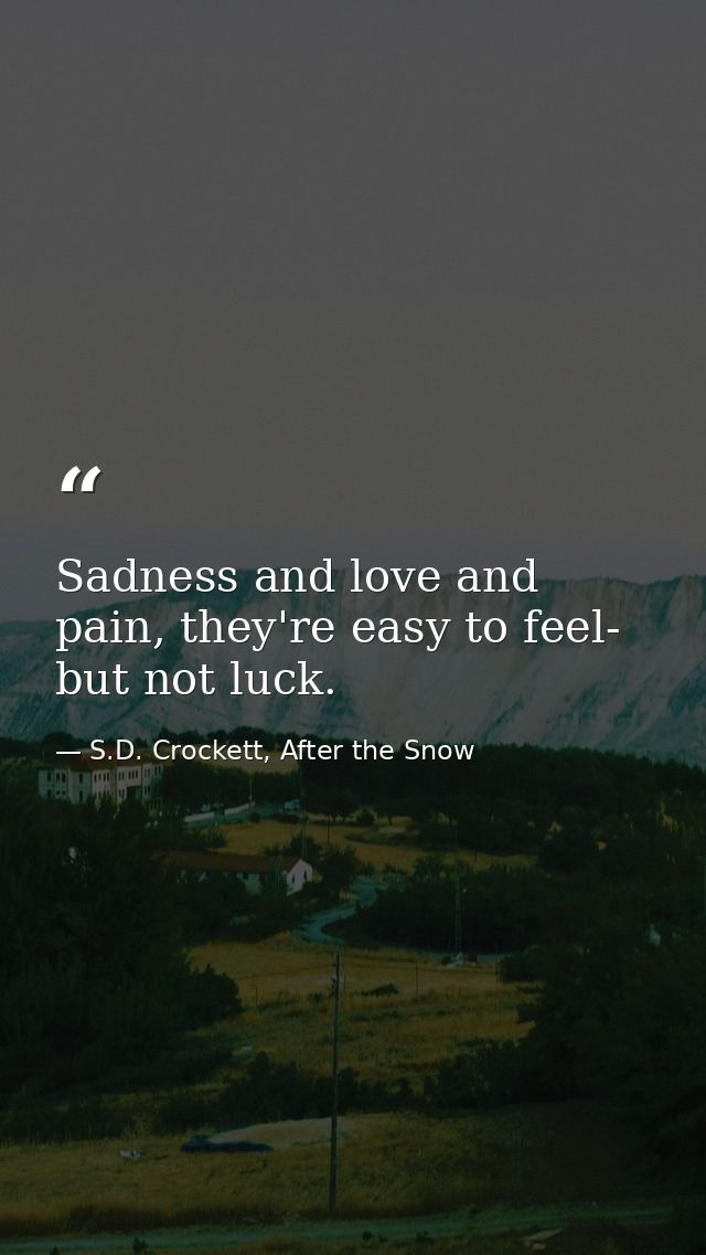 Sadness and love and pain, they're easy to feel- but not luck. — S.D. Crockett, After the Snow