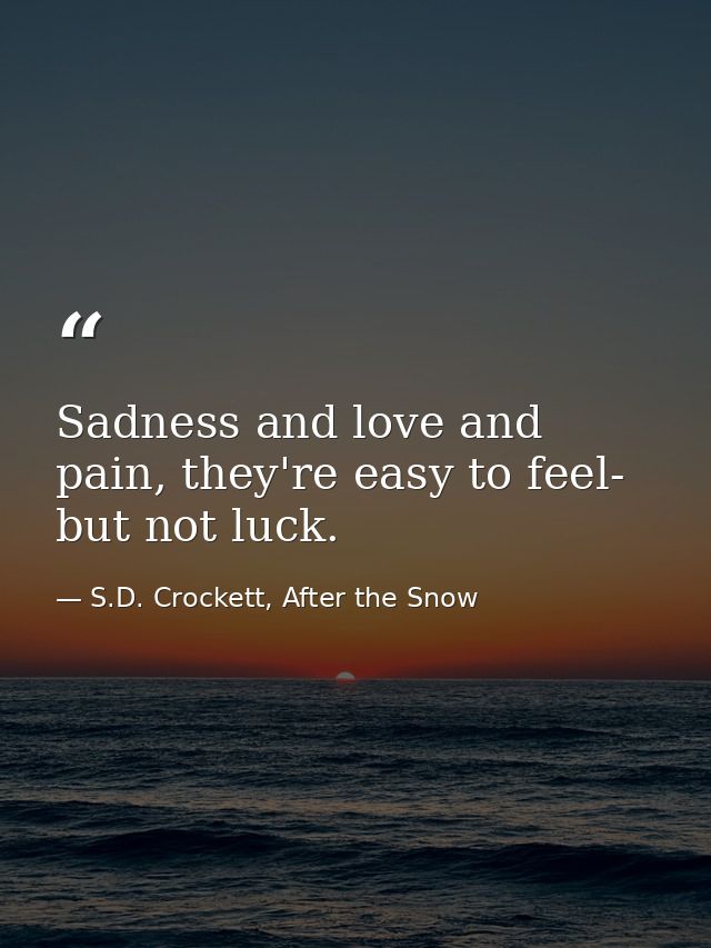 Sadness and love and pain, they're easy to feel- but not luck. — S.D. Crockett, After the Snow