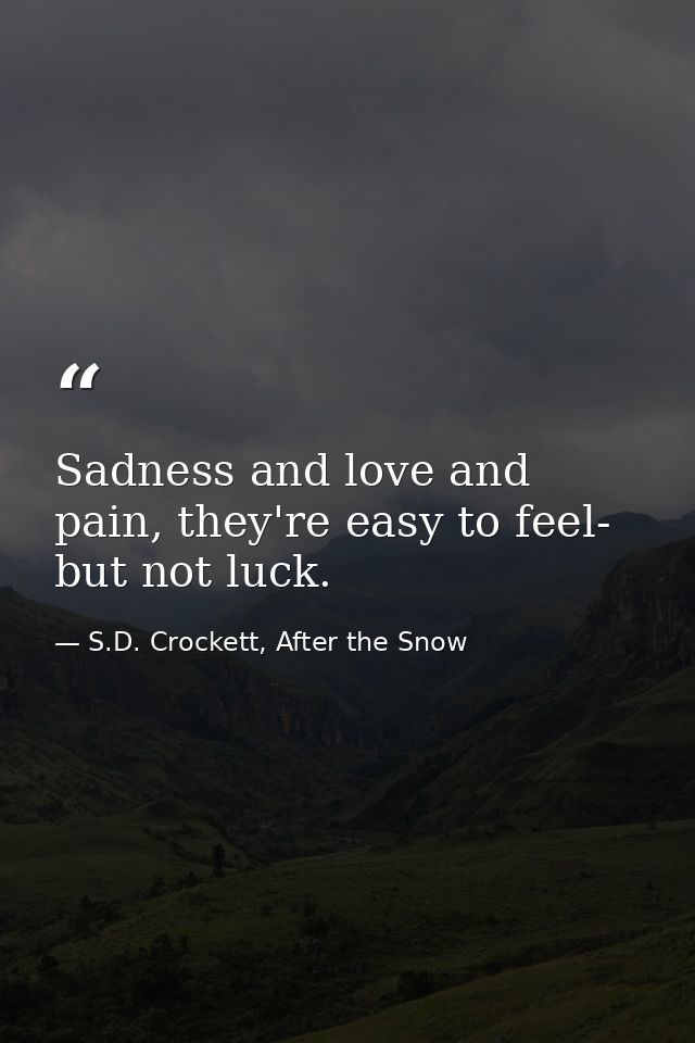 Sadness and love and pain, they're easy to feel- but not luck. — S.D. Crockett, After the Snow