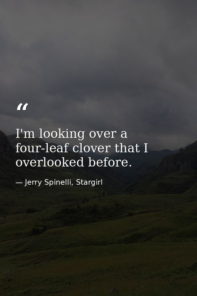 I'm looking over a four-leaf clover that I overlooked before. — Jerry Spinelli, Stargirl