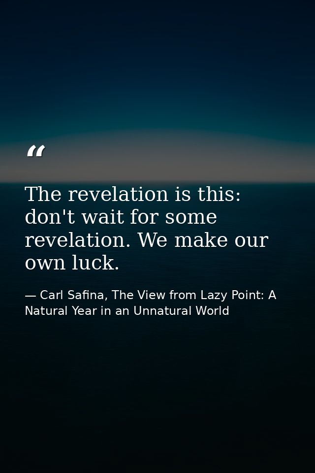 The revelation is this: don't wait for some revelation. We make our own luck. — Carl Safina, The View from Lazy Point: A Natural Year in an Unnatural World