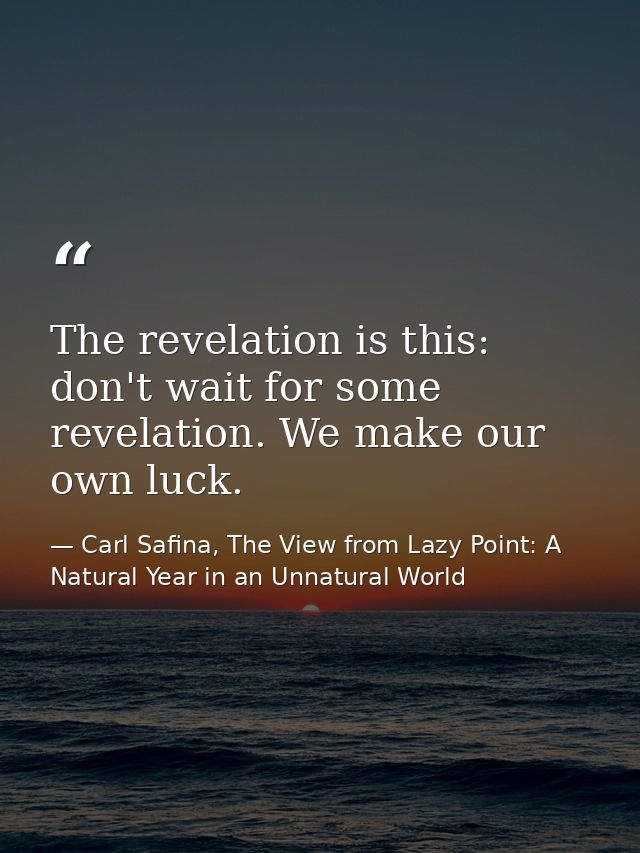 The revelation is this: don't wait for some revelation. We make our own luck. — Carl Safina, The View from Lazy Point: A Natural Year in an Unnatural World