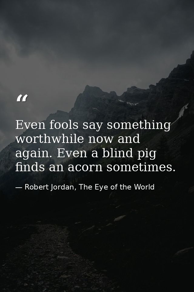 Even fools say something worthwhile now and again. Even a blind pig finds an acorn sometimes. — Robert Jordan, The Eye of the World