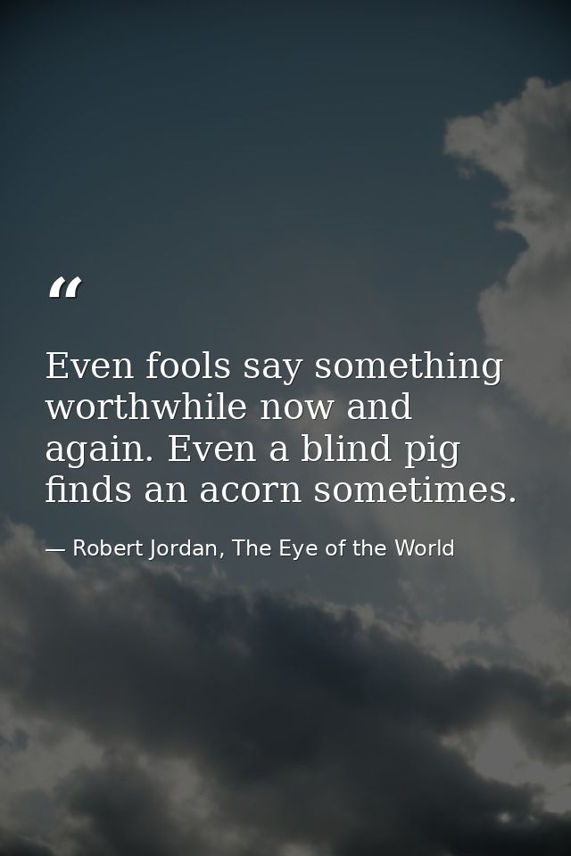 Even fools say something worthwhile now and again. Even a blind pig finds an acorn sometimes. — Robert Jordan, The Eye of the World