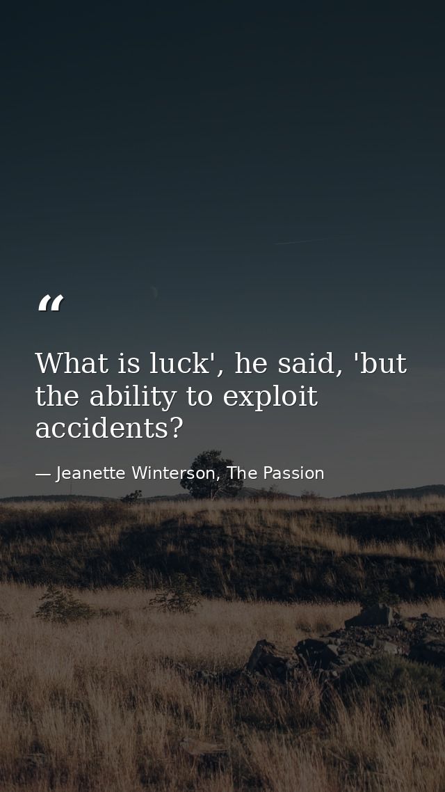 What is luck', he said, 'but the ability to exploit accidents? — Jeanette Winterson, The Passion