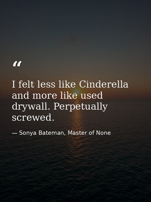 I felt less like Cinderella and more like used drywall. Perpetually screwed. — Sonya Bateman, Master of None