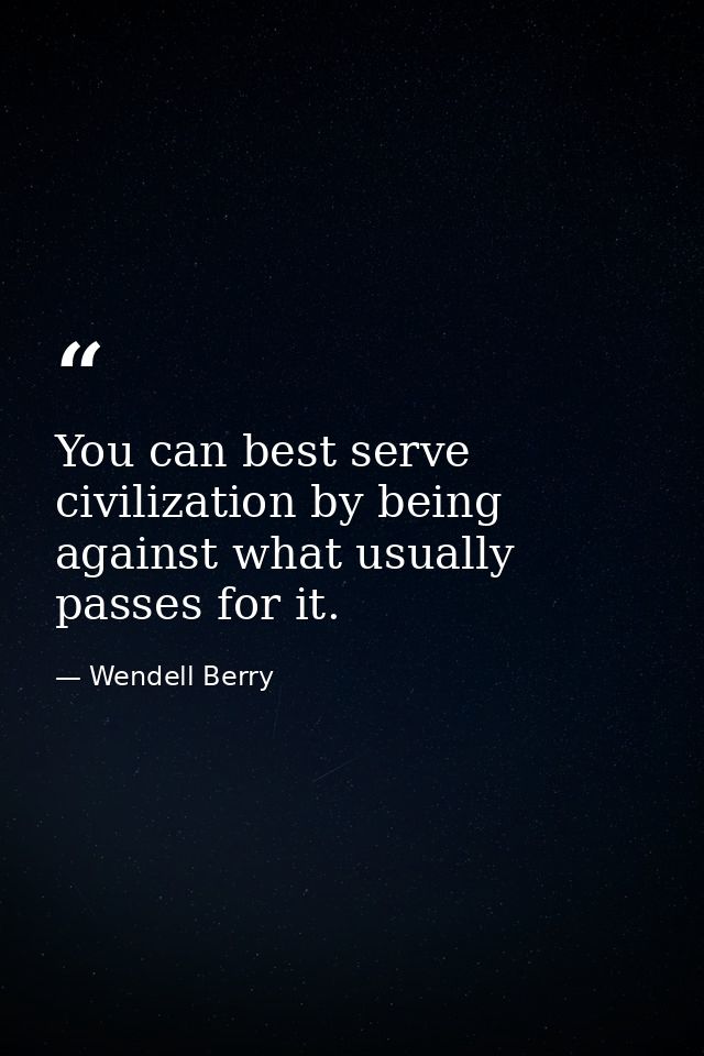 You can best serve civilization by being against what usually passes for it. — Wendell Berry