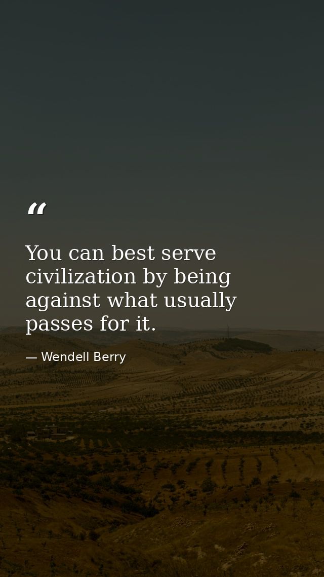 You can best serve civilization by being against what usually passes for it. — Wendell Berry