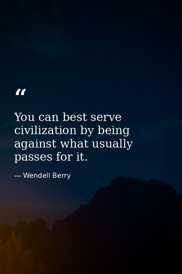 You can best serve civilization by being against what usually passes for it. — Wendell Berry