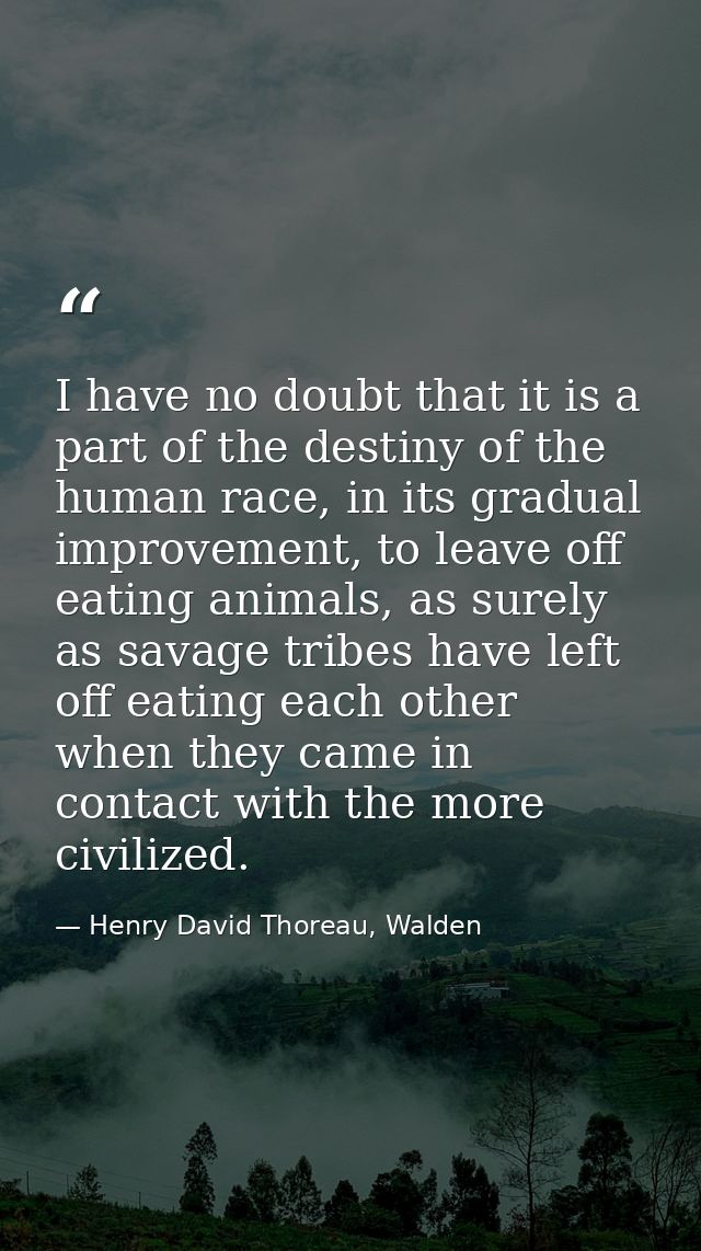I have no doubt that it is a part of the destiny of the human race, in its gradual improvement, to leave off eating anim — Henry David Thoreau, Walden