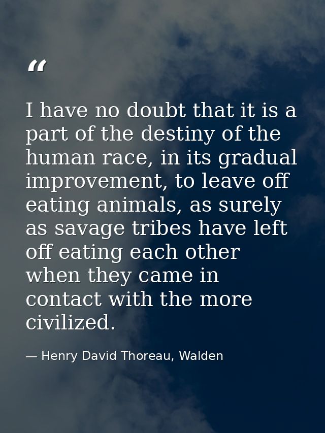 I have no doubt that it is a part of the destiny of the human race, in its gradual improvement, to leave off eating anim — Henry David Thoreau, Walden