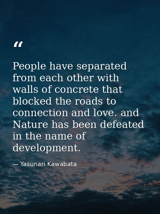 People have separated from each other with walls of concrete that blocked the roads to connection and love. and Nature h — Yasunari Kawabata