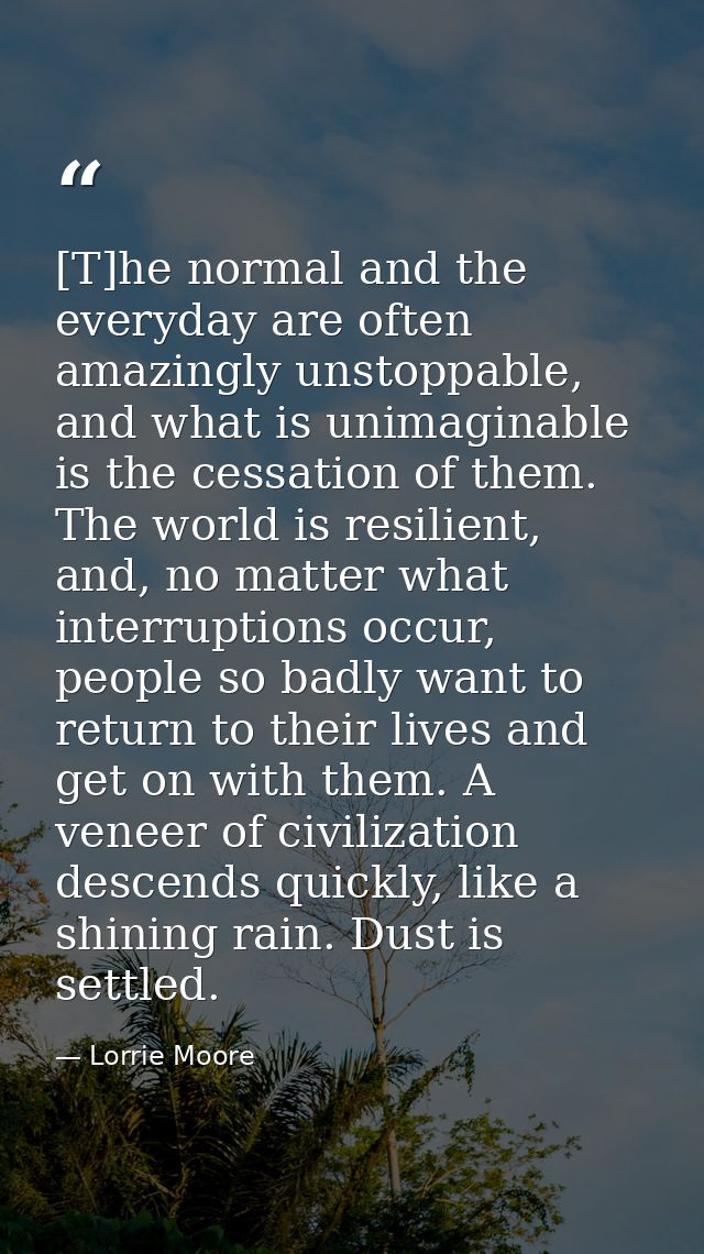 [T]he normal and the everyday are often amazingly unstoppable, and what is unimaginable is the cessation of them. The wo — Lorrie Moore