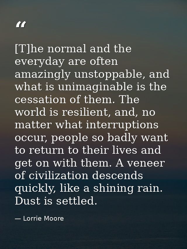 [T]he normal and the everyday are often amazingly unstoppable, and what is unimaginable is the cessation of them. The wo — Lorrie Moore